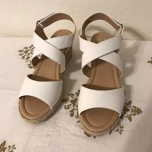 White leather wedge sandals